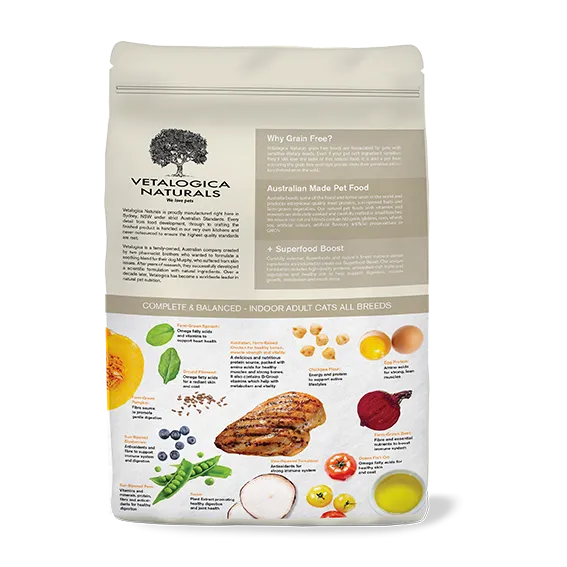 Bundle Pack of 2 x Vetalogica Naturals Grain Free Chicken Indoor Adult Cat Food 3kg