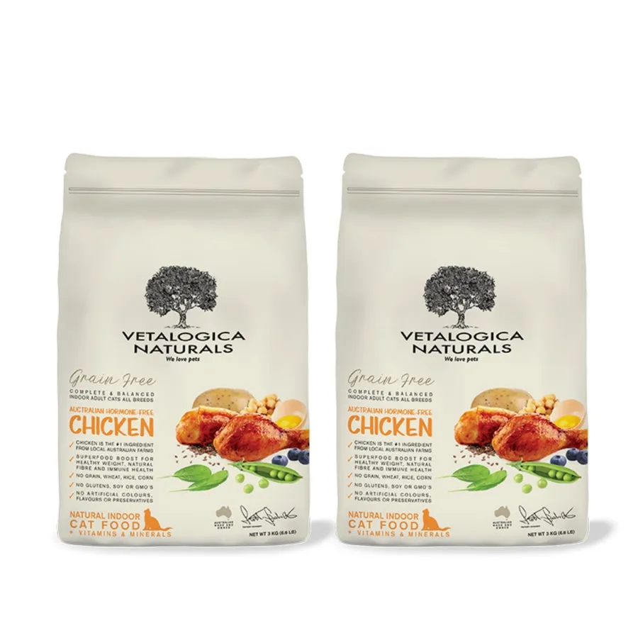 Bundle Pack of 2 x Vetalogica Naturals Grain Free Chicken Indoor Adult Cat Food 3kg