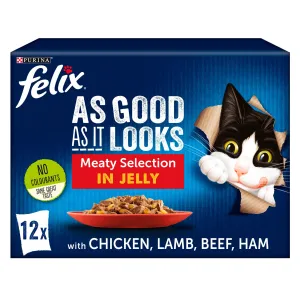 Felix As Good As It Looks Meat Selection in Jelly Cat Food (12x100g Pouches)