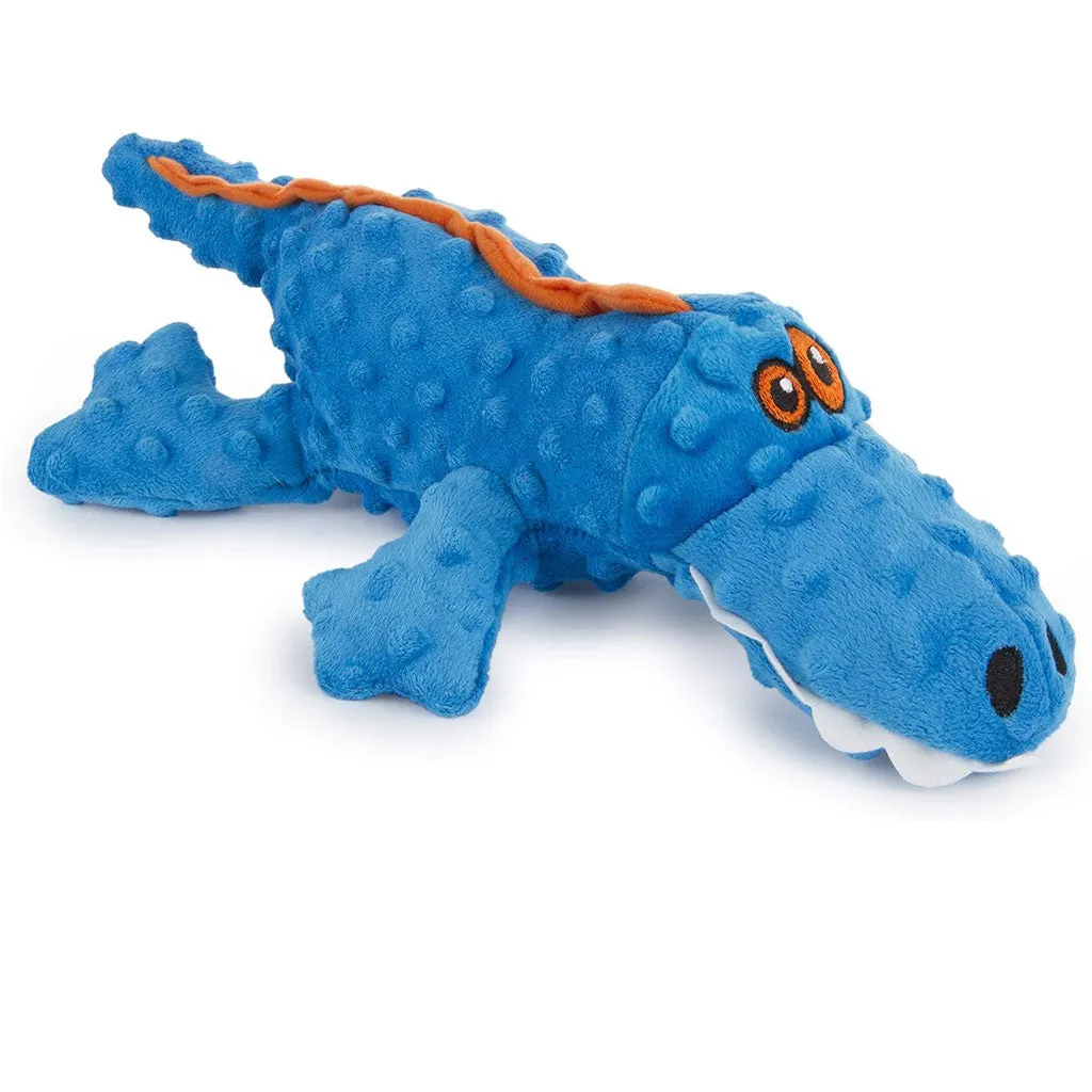 GoDog Gators Chew Guard Squeaky Plush Dog Toy, Blue, Large