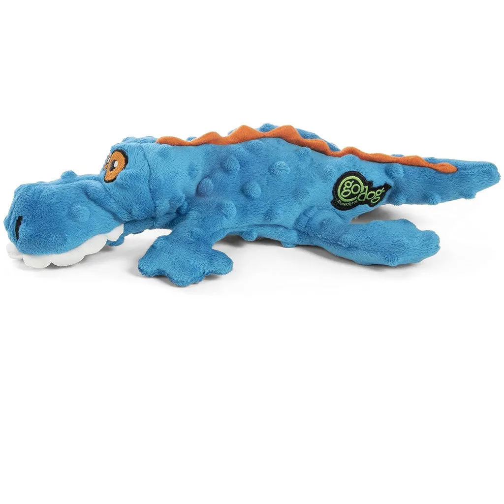 GoDog Gators Chew Guard Squeaky Plush Dog Toy, Blue, Large