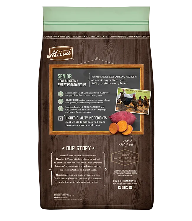 Merrick Grain Free Real Chicken Sweet Potato Senior Dog Food 25lb