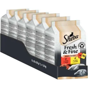 Sheba Fresh & Fine Cat Pouches With Beef & Chicken In Gravy CASE OF 8 (6 x 50g cartons)