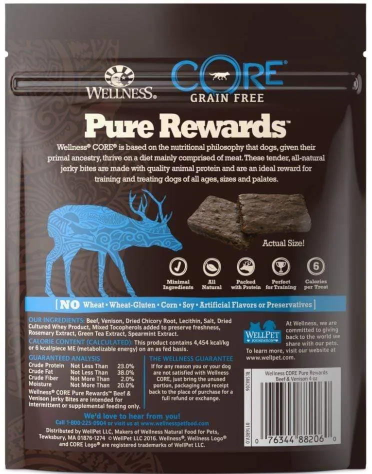 Wellness CORE Natural Grain Free Pure Rewards Beef and Venison Recipe Jerky Bites Dog Treats